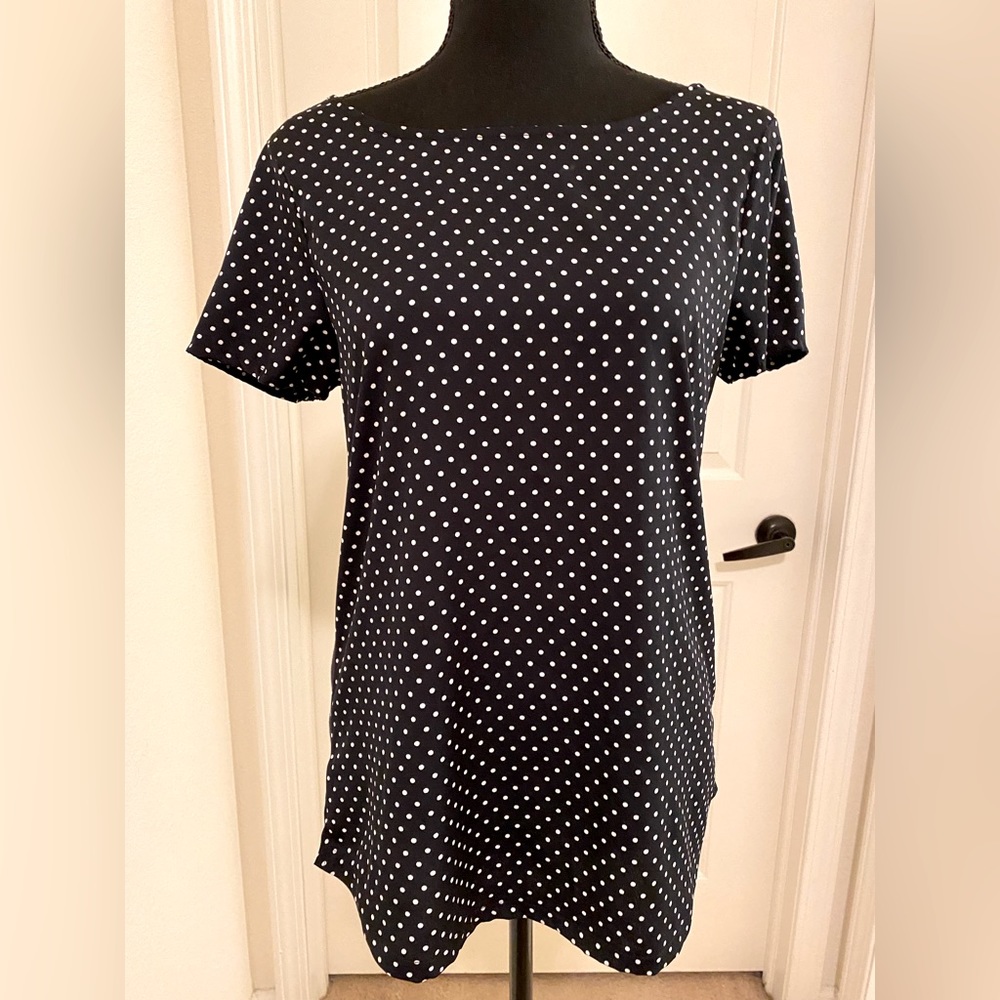 Maison Coupe Navy Blue & White Polka Dot Shirt Sz M
